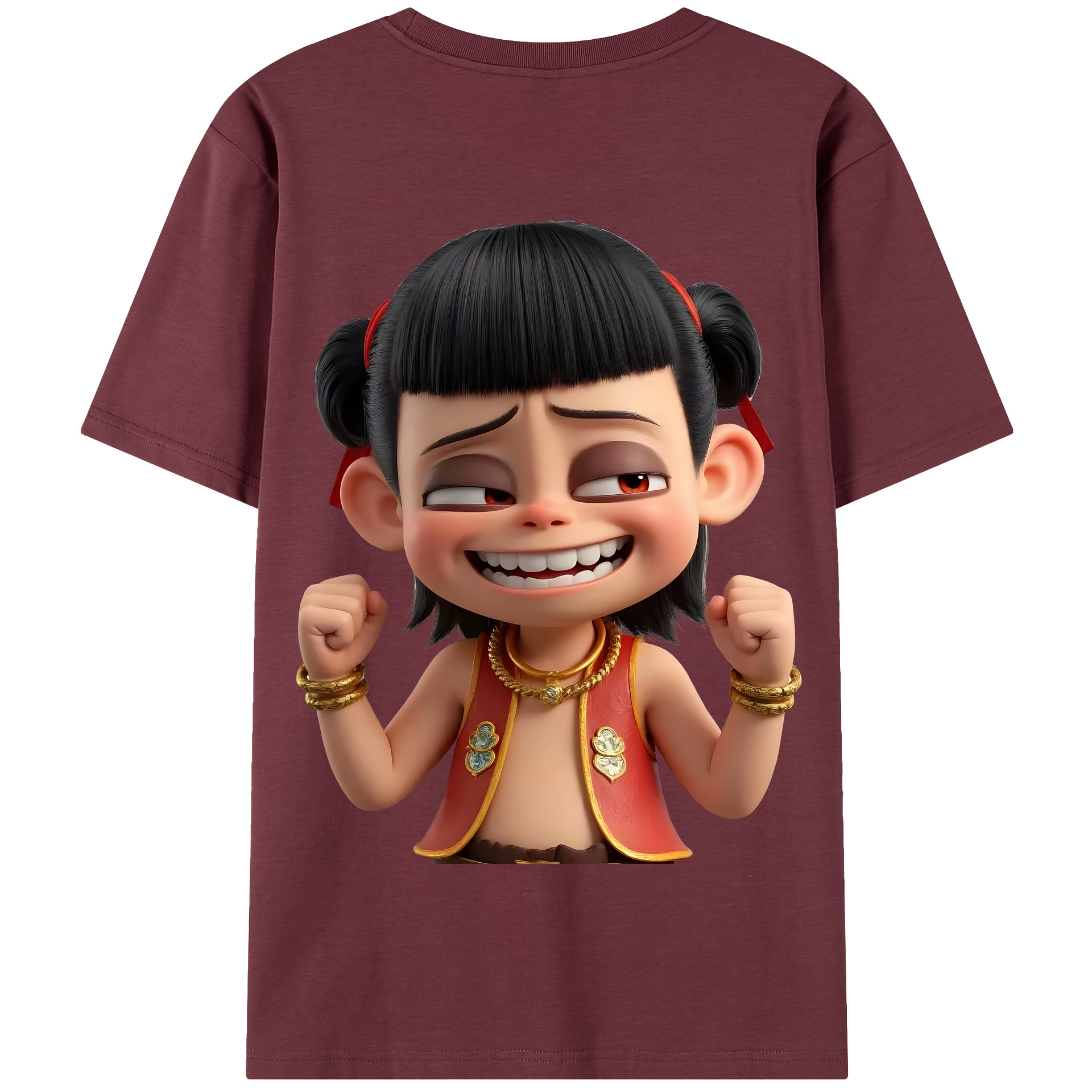 （画像用） Ne Zha 2 ナタ 魔童の大暴れ 綿100％半袖Tシャツ（背面プリント）